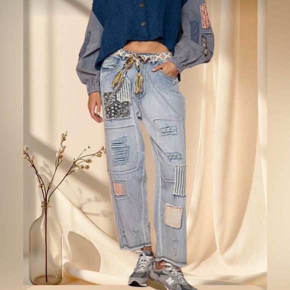 POL Patchwork Distressed Jeans | Rare Vintage-Inspired Boho Denim - Picture 6 of 8